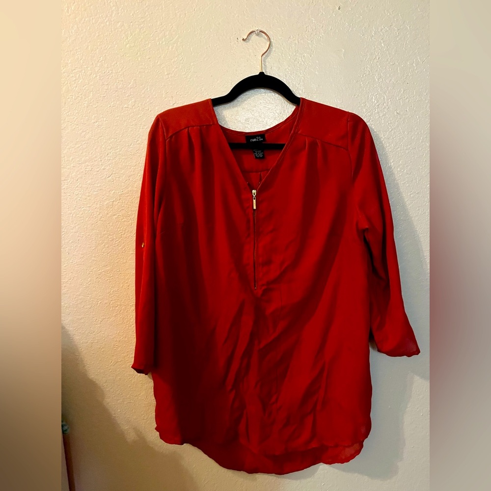 Y2K rue21 burnt orange sheer top